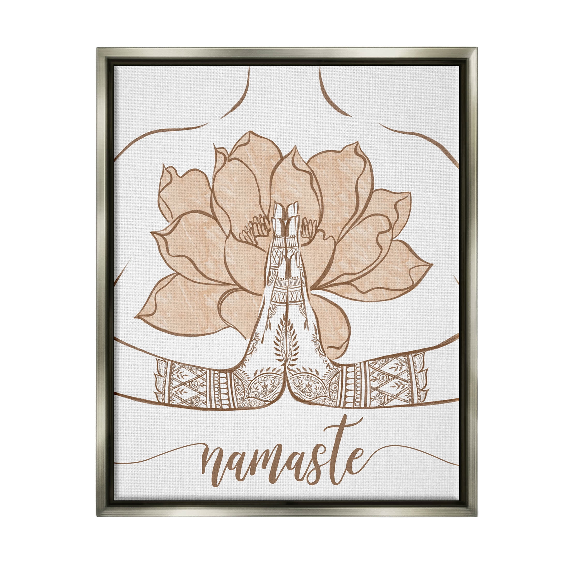 Namaste Henna Pattern Lotus Religious Graphic Art Luster Gray Framed Art Print Wall Art