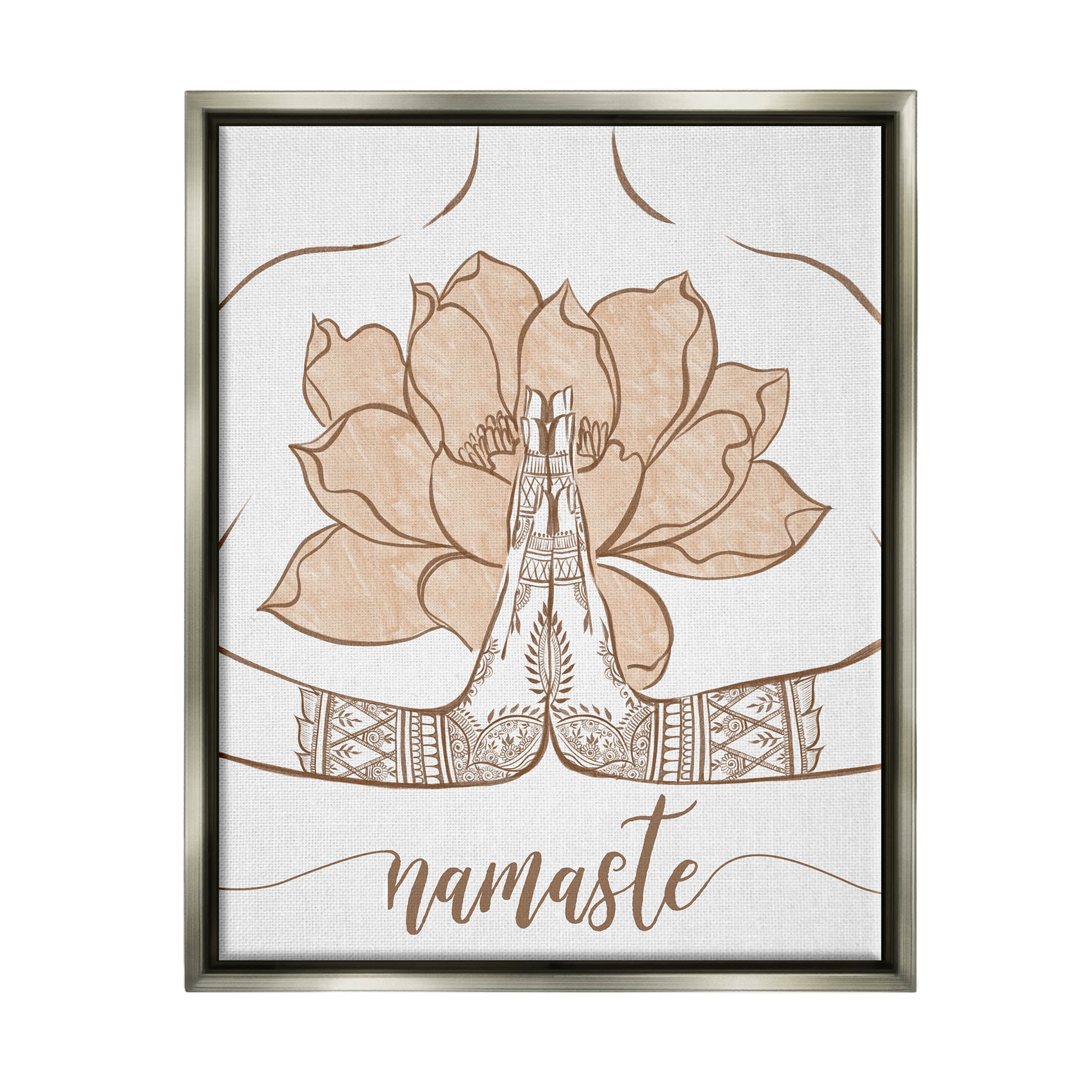 Namaste Henna Pattern Lotus Religious Graphic Art Luster Gray Framed Art Print Wall Art