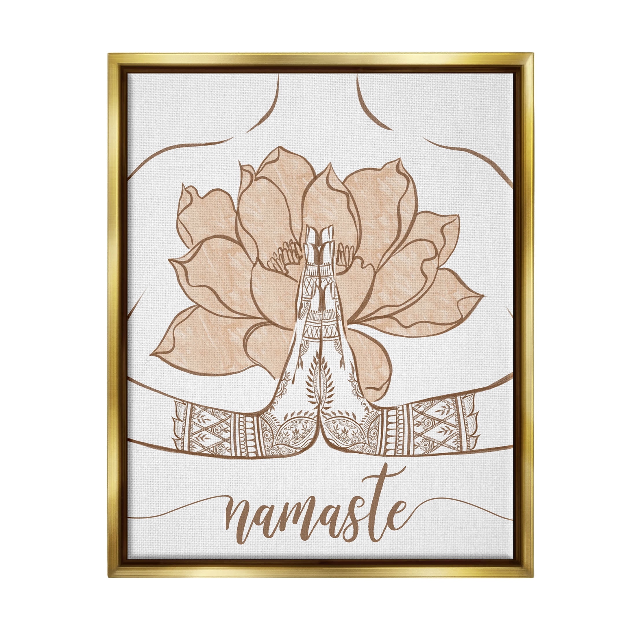 Namaste Henna Pattern Lotus Religious Graphic Art Metallic Gold Framed Art Print Wall Art