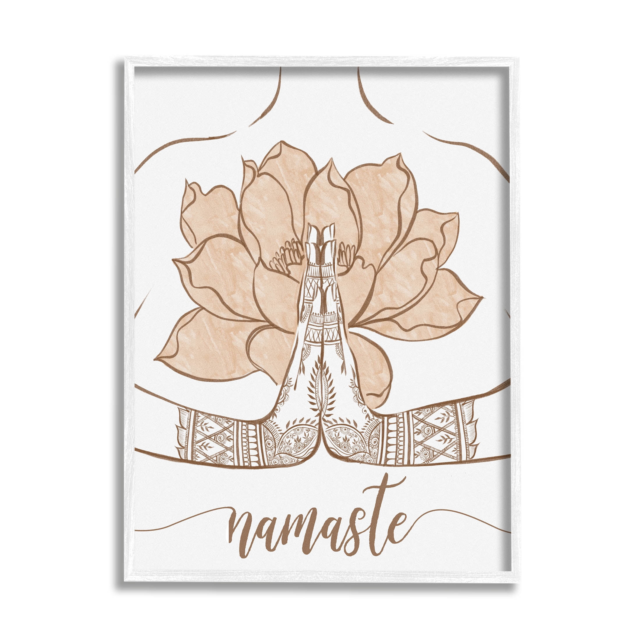 Namaste Henna Pattern Lotus Religious Graphic Art White Framed Art Print Wall Art