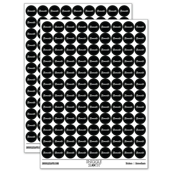 Namaste Script Font 200+ Round Stickers - Black - Gloss Finish - 0.50" Size