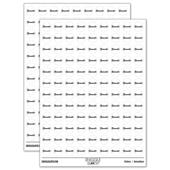 Namaste Script Font 200+ Round Stickers - White - Gloss Finish - 0.50" Size