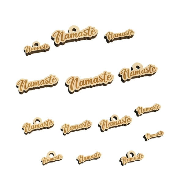 Namaste Script Font Wood Mini Charms Shapes DIY Craft Jewelry - With Hole - 25mm (7pcs)