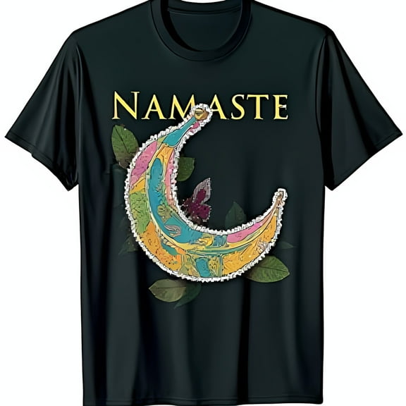 Namaste T-Shirt Black Tee with Colorful Moon & Floral Design