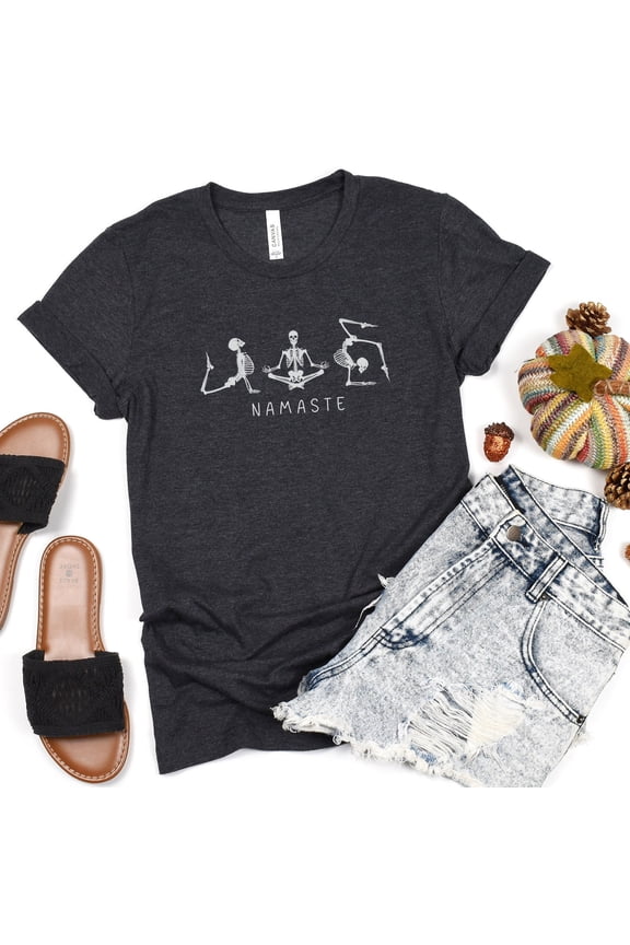 Namaste T-Shirt, Womens Halloween Shirt, Funny Yoga Shirt, Skeleton Yoga Tee, Yoga Poses S