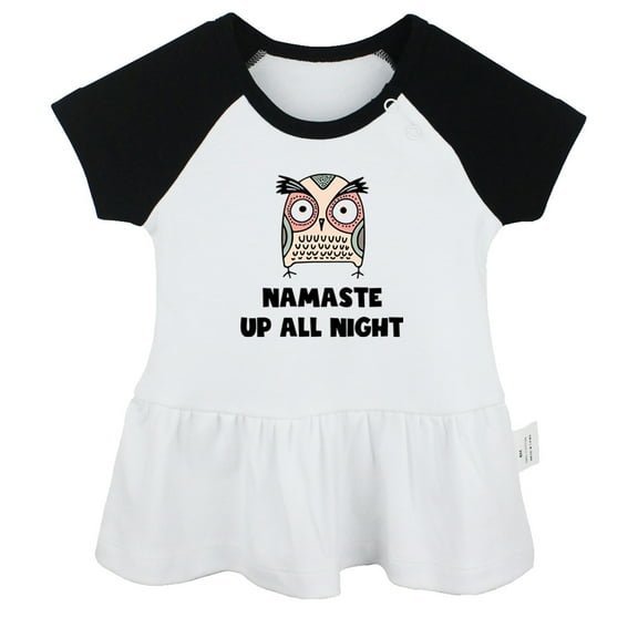 Namaste Up All Night Funny Dresses For Baby, Newborn Babies Skirts, Infant Princess Dress, 0-24M Kids Graphic Clothes (Black Raglan Dresses, 0-6 Months)