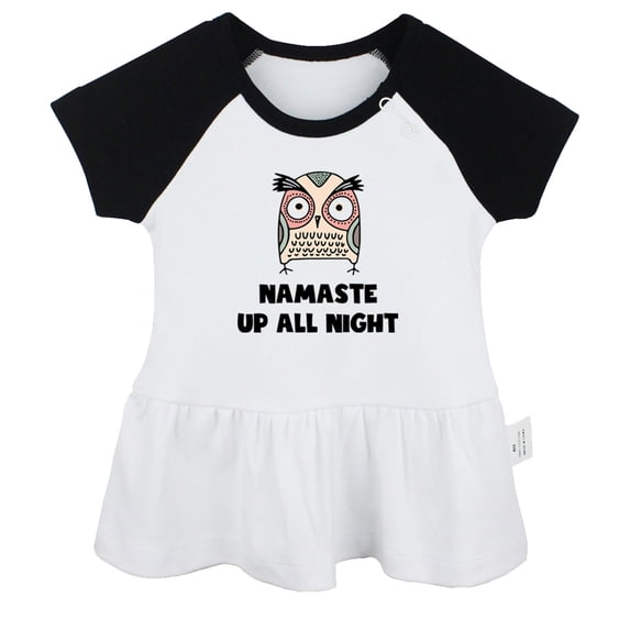 Namaste Up All Night Funny Dresses For Baby, Newborn Babies Skirts, Infant Princess Dress, 0-24M Kids Graphic Clothes (Black Raglan Dresses, 12-18 Months)
