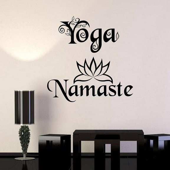 Namaste Wall Decal Lotus Hinduism Hindu Door Window Vinyl Stickers Yoga Studio Meditation Room Interior Decor Word Mural 42x42cm