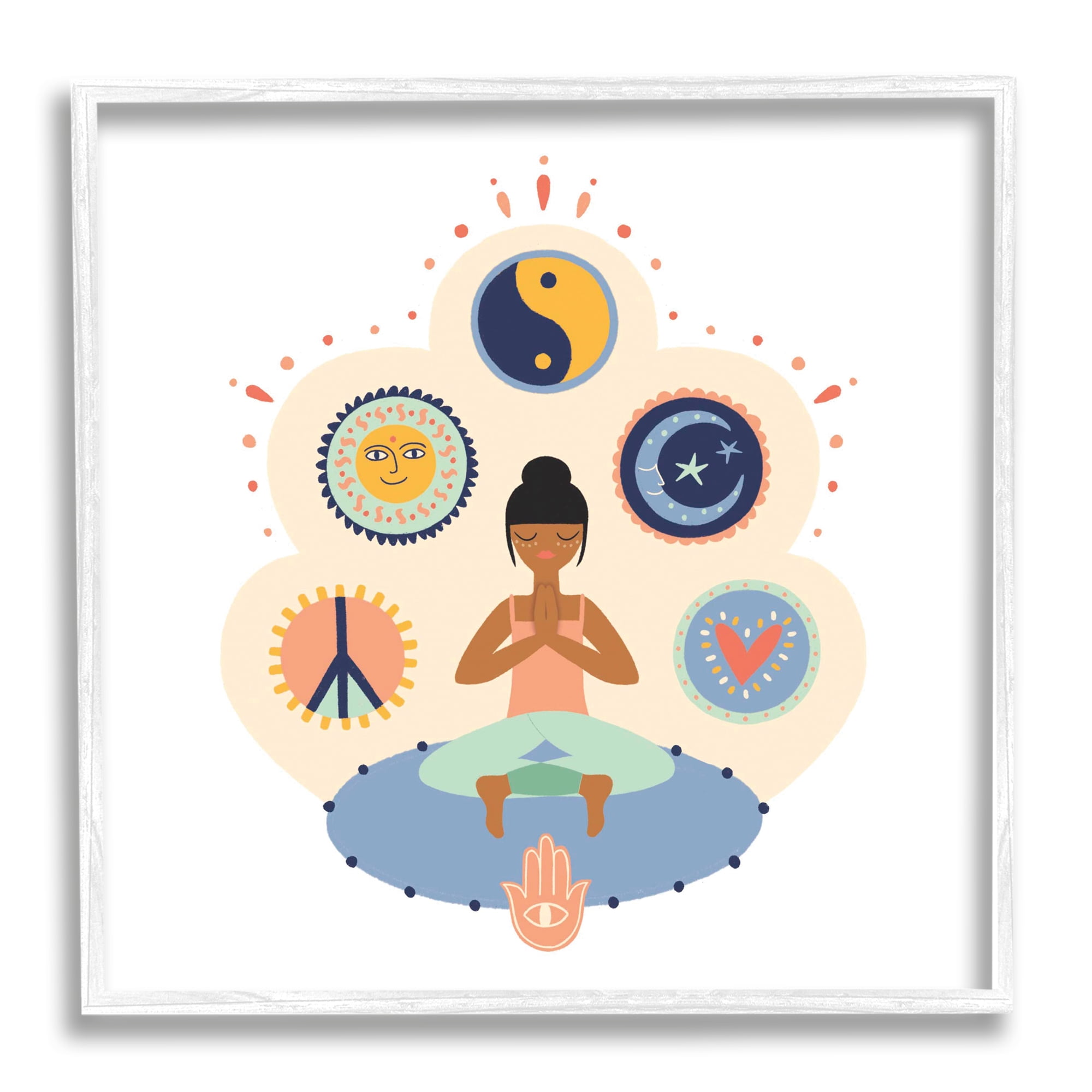 Namaste Yoga Positive Thoughts Peace Love Balance Typography Framed Art Print Wall Art, 17x17