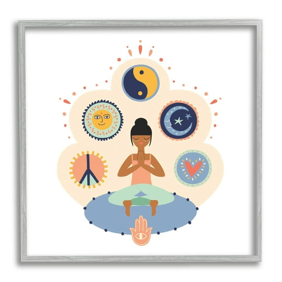Namaste Yoga Positive Thoughts Peace Love Balance Typography Framed Art Print Wall Art, 17x17