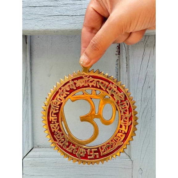 NamasteHimalayas Brass Om Wall Hanging with Gayatri Mantra Spiritual Home Decor | Pooja Decor Hanging