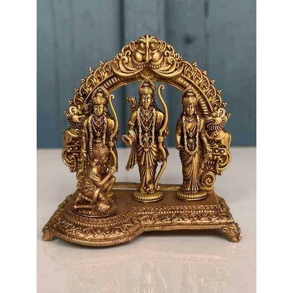 NamasteHimalayas Brass Ram Darbar Idol Statue of Lord Ram, Sita, Lakshman & Hanuman for Home Temple