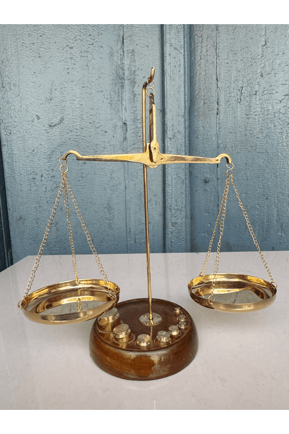 Classic Wooden and Brass Gram Balance Scale Vintage Weighing Tool