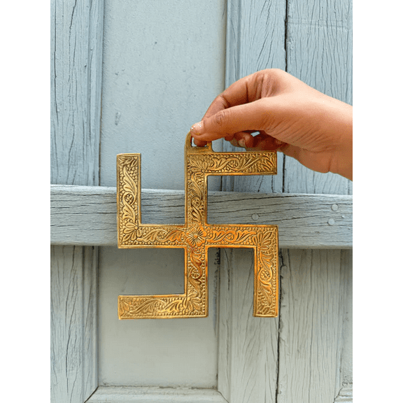 NamasteHimalayas Hand-Carved Swastik Wall Hanging  Sacred Vastu Symbol for Home