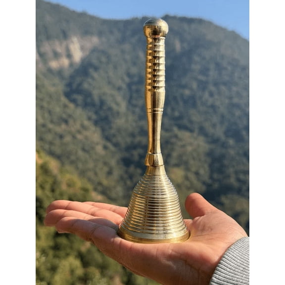 NamasteHimalayas Handcrafted Brass Handbell Vintage Bell for Meditation & Puja
