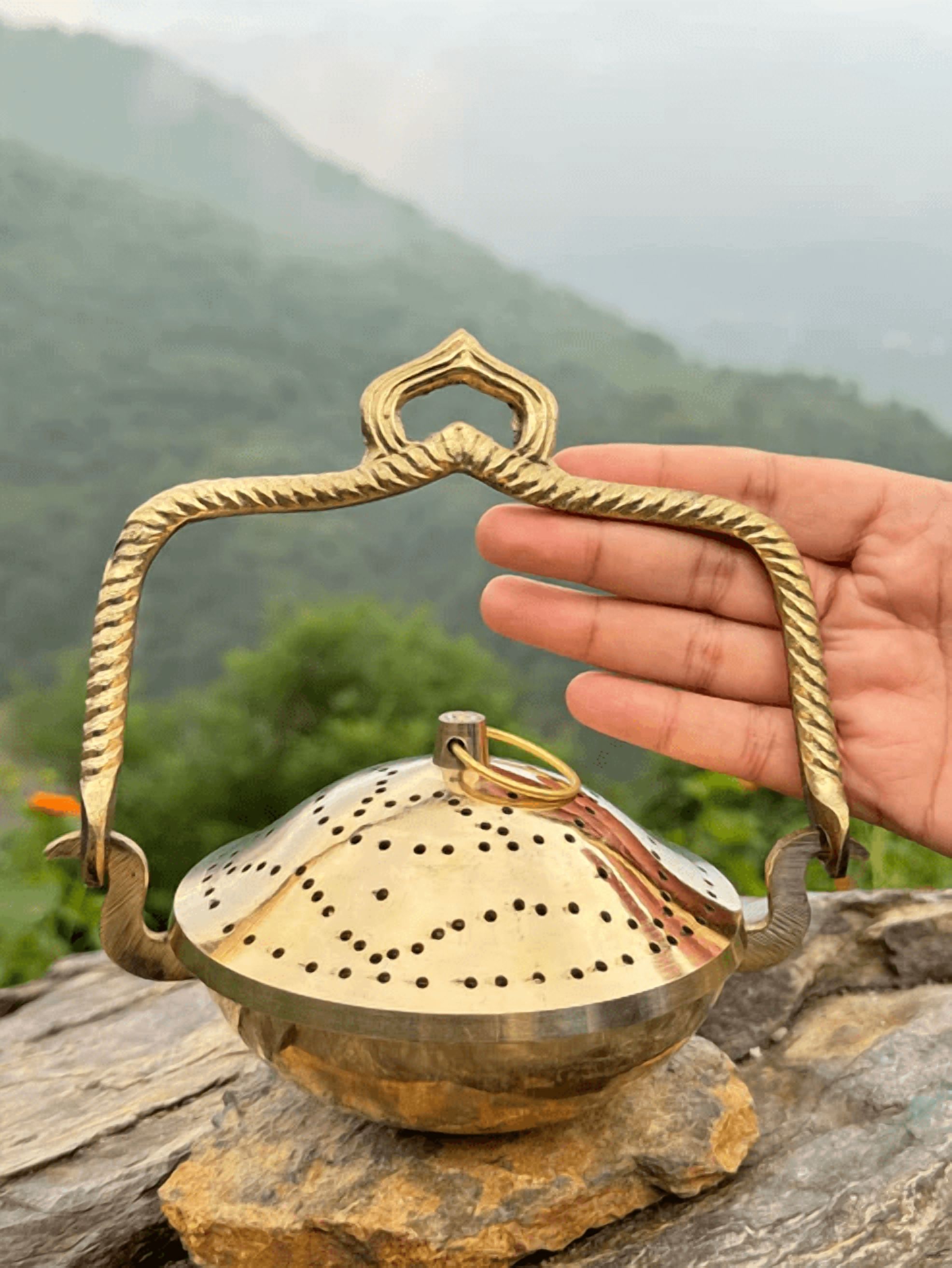 NamasteHimalayas Handcrafted Brass Loban Burner – Incense Holder for Puja & Meditation