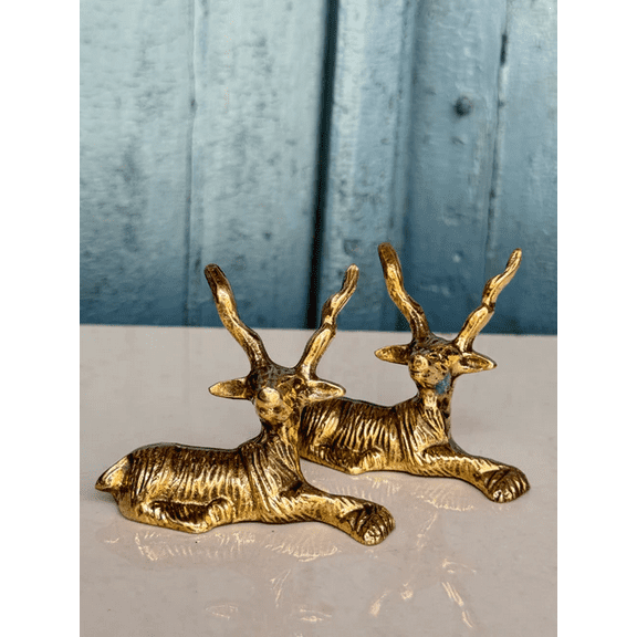 NamasteHimalayas Handmade Brass Sitting Deer Pair Elegant Home & Office Decor | Elegant home Decor