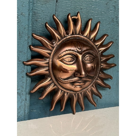 NamasteHimalayas Metal Sun Face Wall Hanging Sculpture, Copper Finish, 10-inch, Indoor & Outdoor Vastu Decor