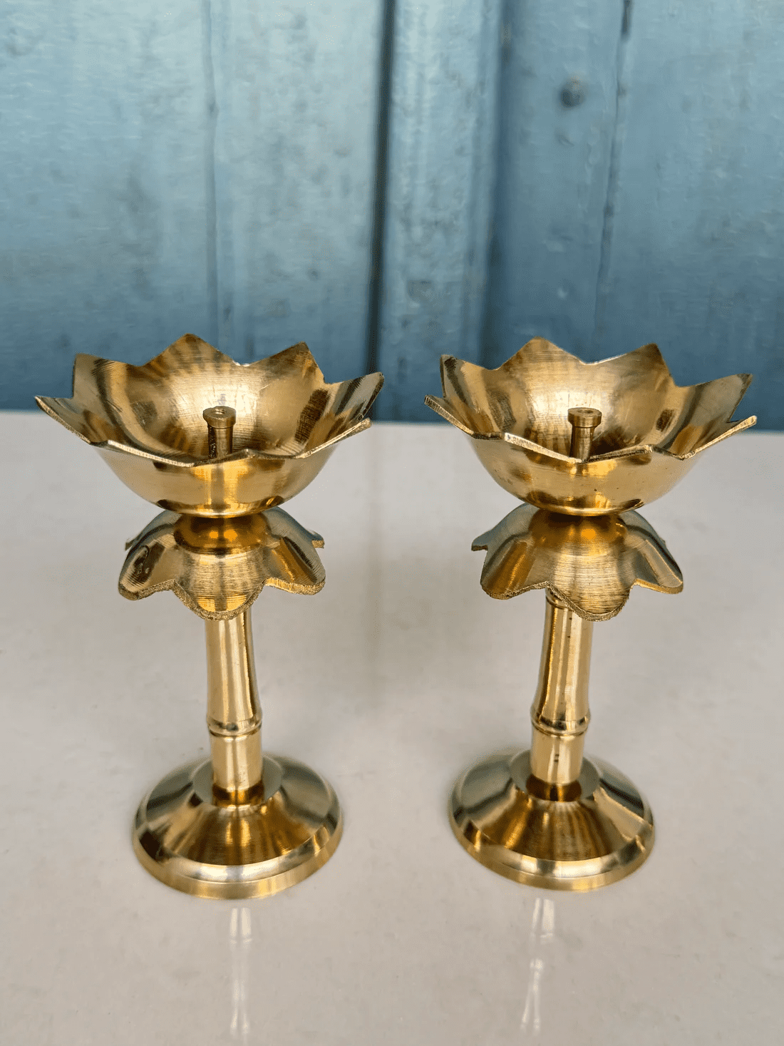 NamasteHimlayas Brass Lotus Oil Lamp Set of 2 – Traditional Diya for Meditation & Home Altar