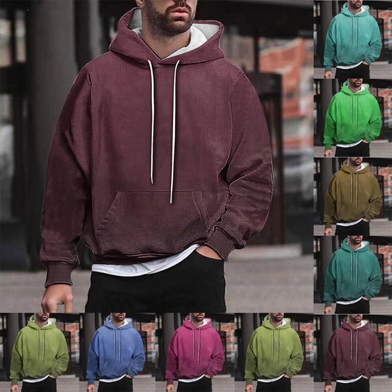 Namayuj Hoodies for Men Basic Solid Color Hooded Sweatshirt Travel Sweater Tops Cotton Long Sleeve Shirts