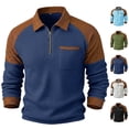 thumbnail image 1 of Namayuj Men's Cotton Waffle Knit Color Block Corduroy Collar Half Zip Golf Sweatshirts Weekend Shopping Coffee Meet Daily OutfitL, 1 of 6