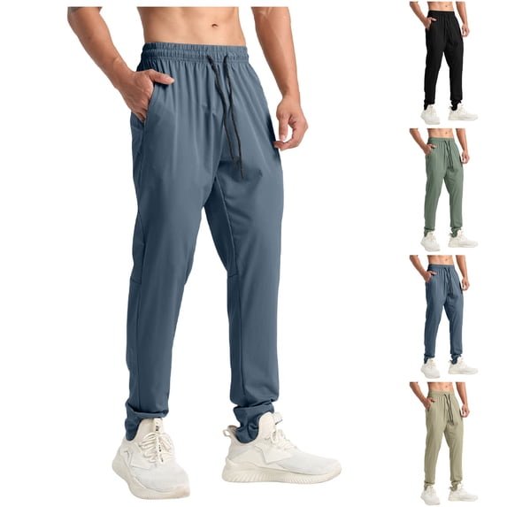Namayuj Men's Plus Size Elastic Waist Sweatpants Trendy Solid Drawstring Stretchy Pants Athletic Quick Dry Wear Resistant Bottoms