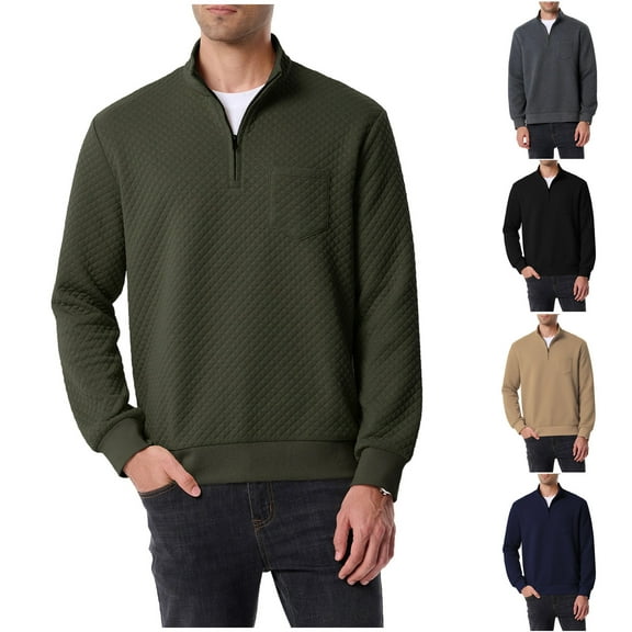Namayuj Men's Zip Up Sweatshirts Casual Solid Color Round Neck Sweatshirt Fashion Pullover Tops Stand Collar Winter Long Sleeve Shirts with Pcokets