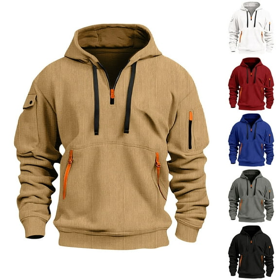 Namayuj Mens Corduroy Hoodies Basic Solid Color Hooded Sweatshirt Athletic Sweater Tops Workout Long Sleeve Shirts