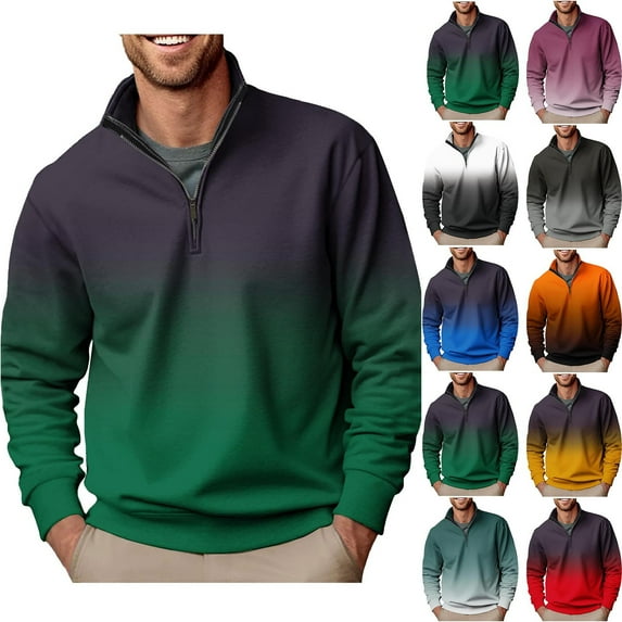 Namayuj Mens Half Zip Up Sweatshirts Casual Solid Color Crewneck Sweatshirt Holiday Pullover Tops Stand Collar Work Long Sleeve Shirts