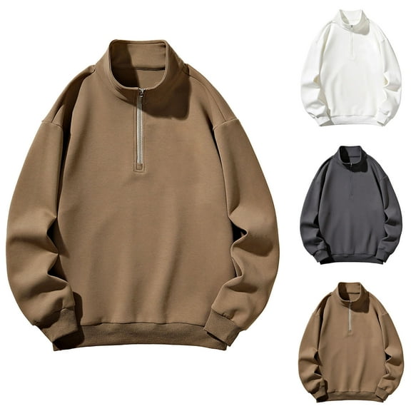 Namayuj Mens Half Zip Up Sweatshirts Casual Solid Color Round Neck Sweatshirt Holiday Pullover Tops Stand Collar Comfort Long Sleeve Shirts