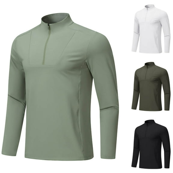 Namayuj Mens Quarter Zip Up Sweatshirts Basic Solid Color Crewneck Sweatshirt Lightweight Sweater Tops Stand Collar Soft Long Sleeve Shirts