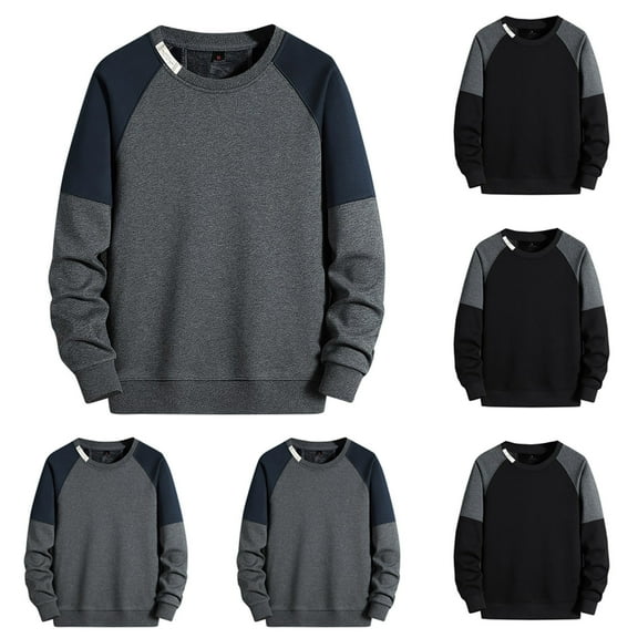 Namayuj Mens Sweatshirts Trendy Solid Color Round Neck Sweatshirt Fashion Pullover Tops Winter Long Sleeve Shirts