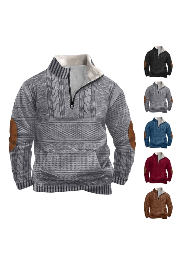 Mens Zip Up Sweatshirts Fall Solid Color Crewneck Sweatshirt Retro Lightweight Pullover Tops Winter Long Sleeve Shirts