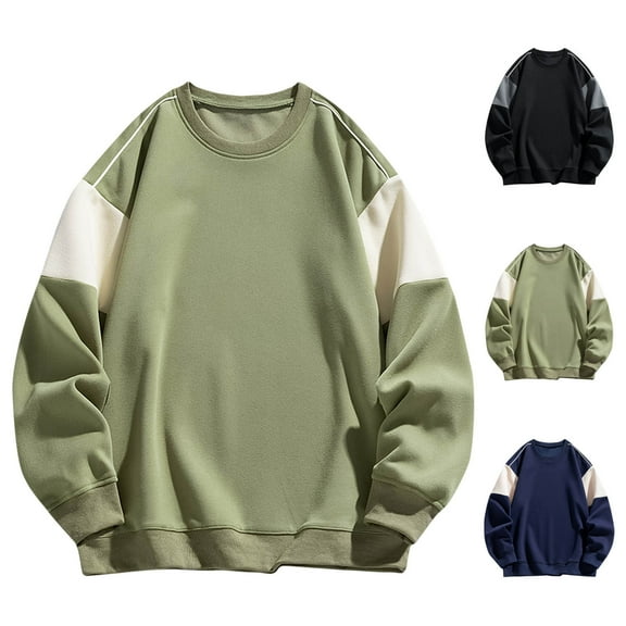 Namayuj Sweatshirts for Men Trendy Color Block Round Neck Sweatshirt Holiday Sweater Tops Work Long Sleeve Shirts