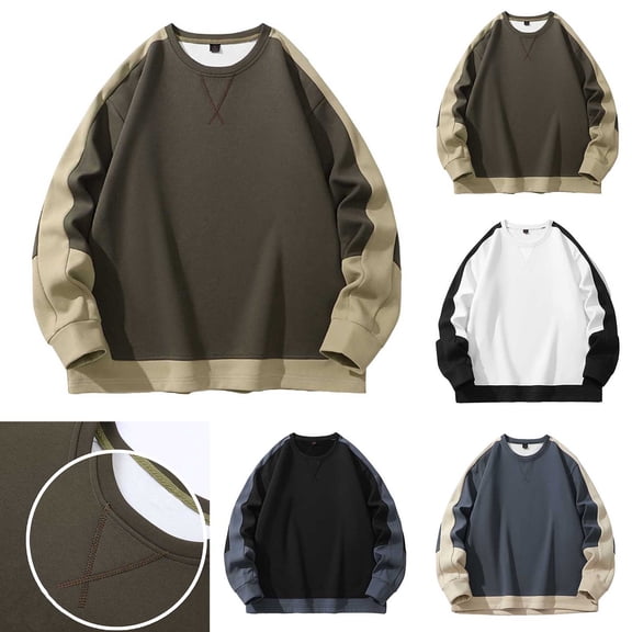 Namayuj Sweatshirts for Men Trendy Color Block Round Neck Sweatshirt Oversized Pullover Tops Comfort Long Sleeve Shirts
