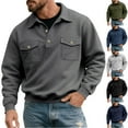 thumbnail image 1 of Namayuj Sweatshirts for Men Trendy Solid Color Crewneck Sweatshirt Holiday Sweater Tops Work Long Sleeve T-shirts with Pcokets, 1 of 8