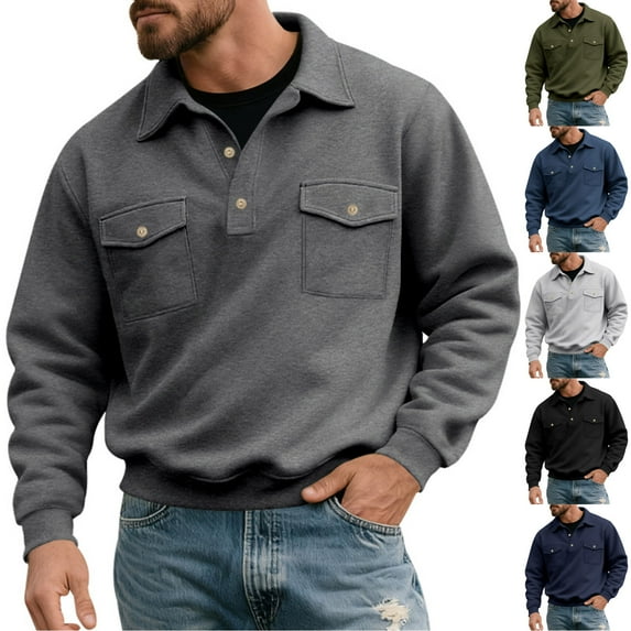 Namayuj Sweatshirts for Men Trendy Solid Color Crewneck Sweatshirt Holiday Sweater Tops Work Long Sleeve T-shirts with Pcokets