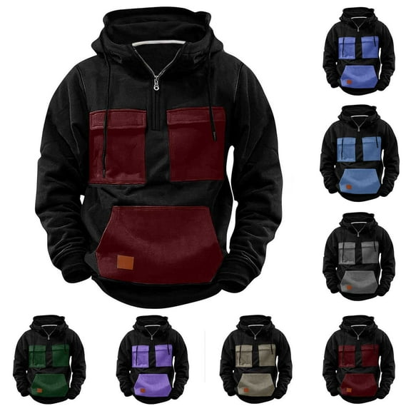Namayuj Zip Up Hoodies for Men Trendy Color Block Hooded Sweatshirt Lightweight Sweater Tops Workout Long Sleeve Shirts with Pcokets