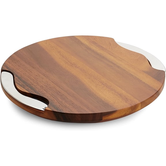 Nambe Cheese Block with Knife and Spreader  15 Inch Cheese Board Serving Set  Charcuterie and Butter Board  Made of Acacia Wood and Stainless Steel