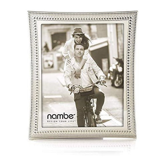 Nambe Beaded Picture Frame, 8" x 10", Holds one photo, Vintage and Contemporary Design, Silver Plate and Tempered Glass