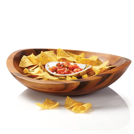 Nambe Braid Wood Chip and Dip Bowl, Silver