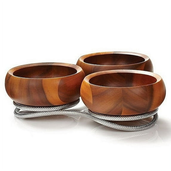 Nambe Braid Wood Condiment Server, Silver