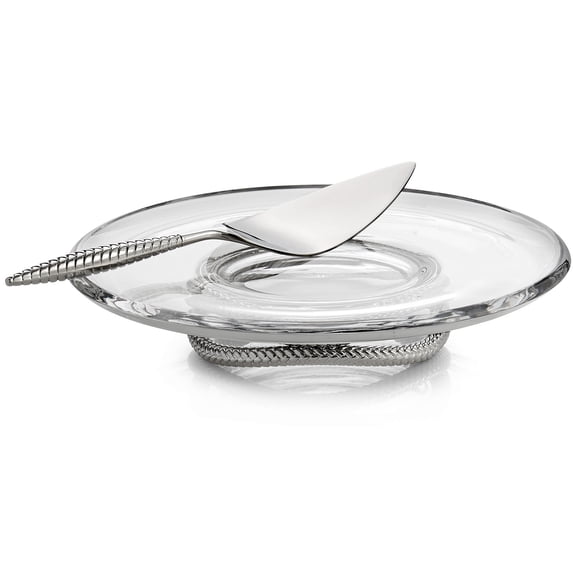 Nambe Braid Pedestal Cake Plate with Server #MT0913