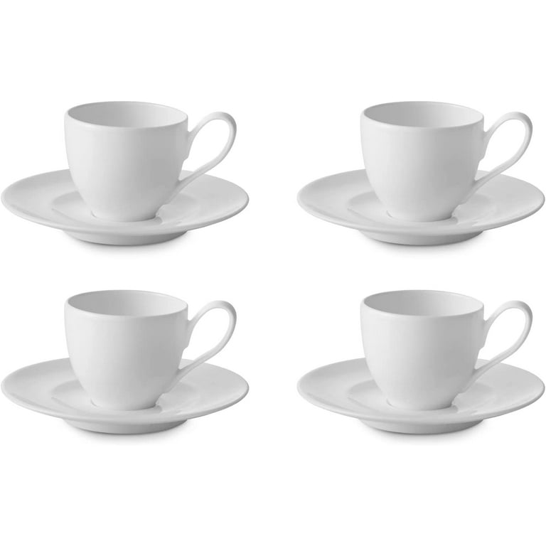 Nambe Skye Collection Espresso Cups with Saucer, Set of 4 Espresso Shot  Cups Mini Coffee Mugs, Porcelain Mugs for Caffe Mocha, Cappuccino, Milk or