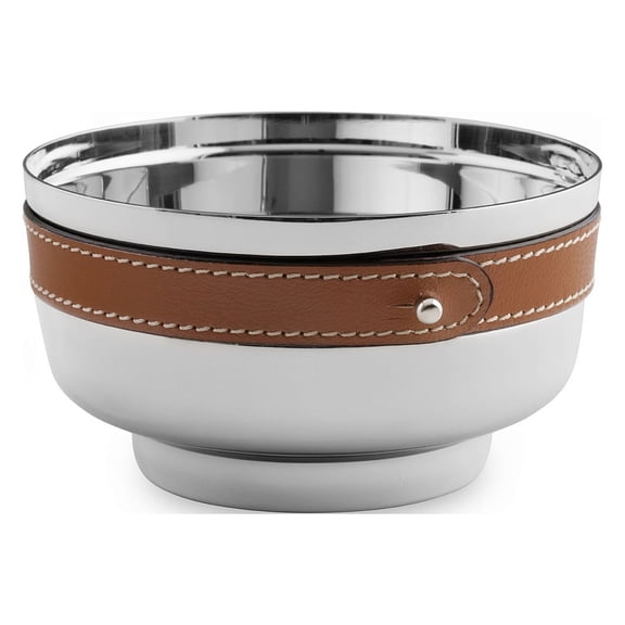Nambe - Tahoe Collection - Stainless Steel Nut & Snack Bowl with Leather Accent #MT1474