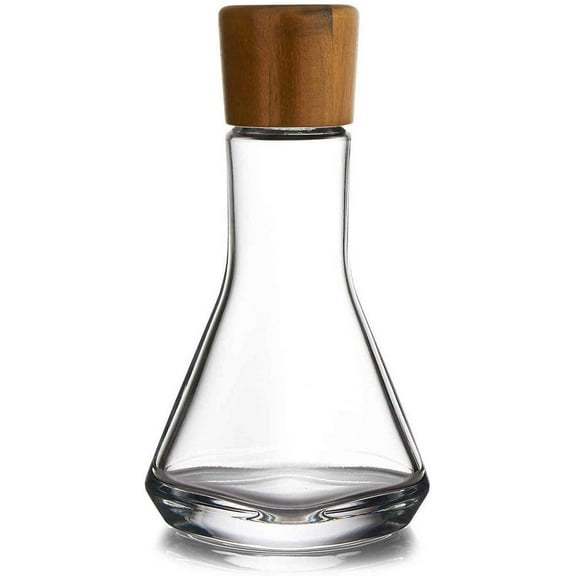 Nambe Vie Glass Wine Decanter Bottle for Bourbon, Brandy, Juice, and Liquor with Wood Stopper, Made of Glass and Acacia Wood, 10-Inch Designed by Chris Granneberg