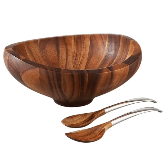 Nambe Butterfly Wood Salad Bowl with Servers