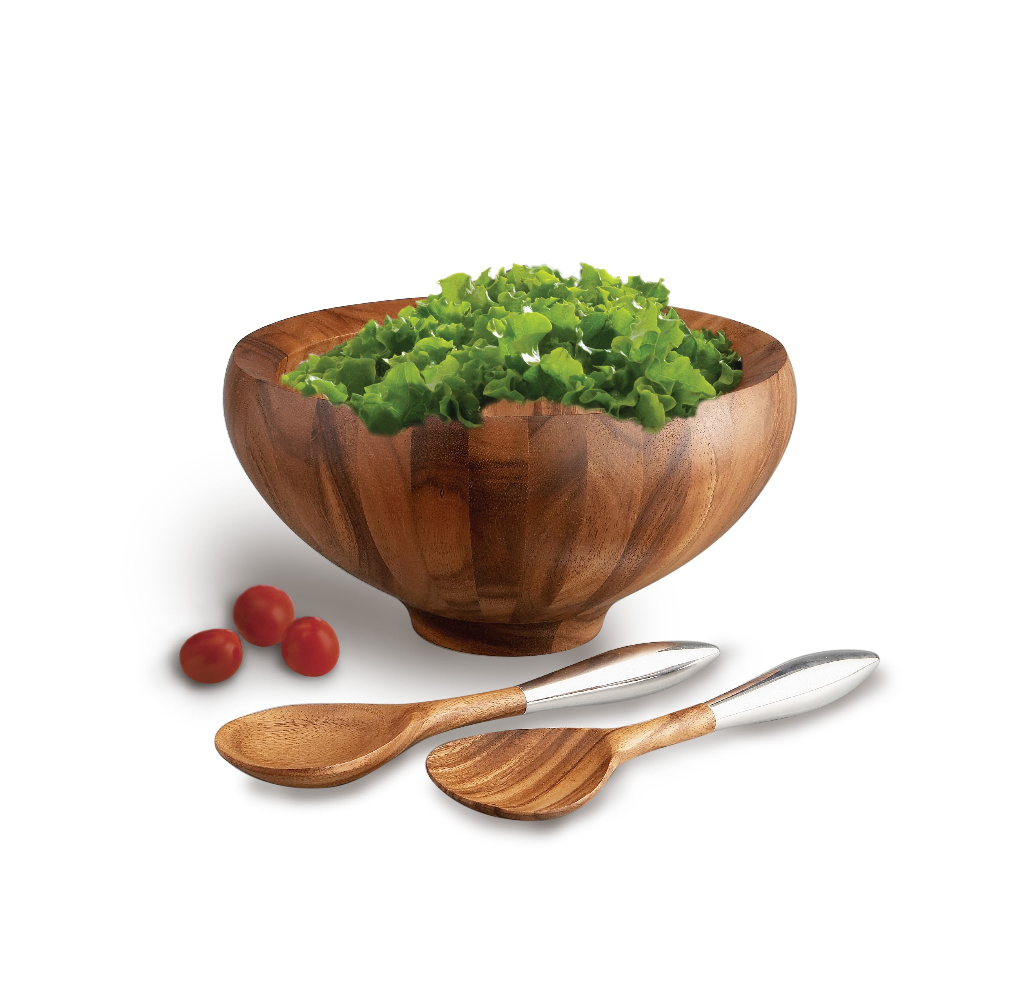 Nambe Yaro Wood Medium Salad Bowl with Servers