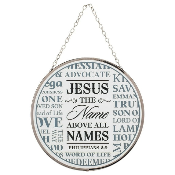 Name Above All Names Scripture Clear 6 x 6 Glass Sun Catcher With Suction Cup