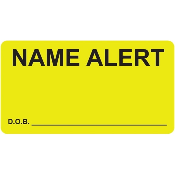 Name Alert Chart Label with D.O.B. Field 3-1/4” x 1-3/4” Fluorescent Chartreuse Black 250 Stickers/Roll for Patient Safety and Chart Identification